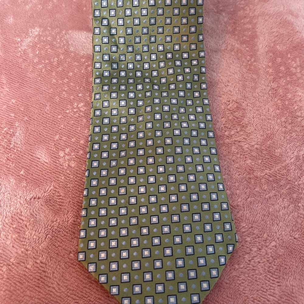 Stafford Olive and Navy Geometric Tie - Picture 1 of 8